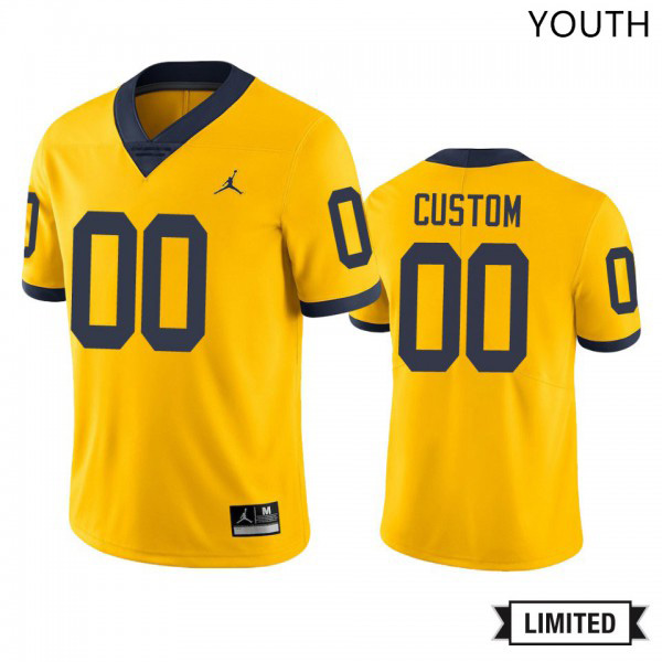 Youth University of Michigan #00 Custom Yellow Jordan Brand Player Jersey